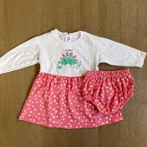 Baby Girl “Be Brave” Dinosaur Dress with Bloomers Set 6-9 Months